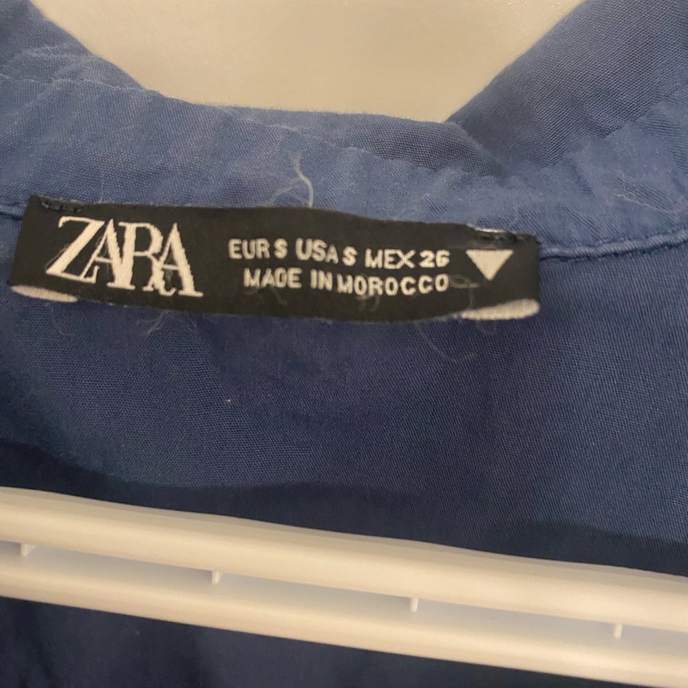 Zara Dusty Blue Prairie Shirt Dress Small Cottagecore Boho Button Front - Picture 3 of 8